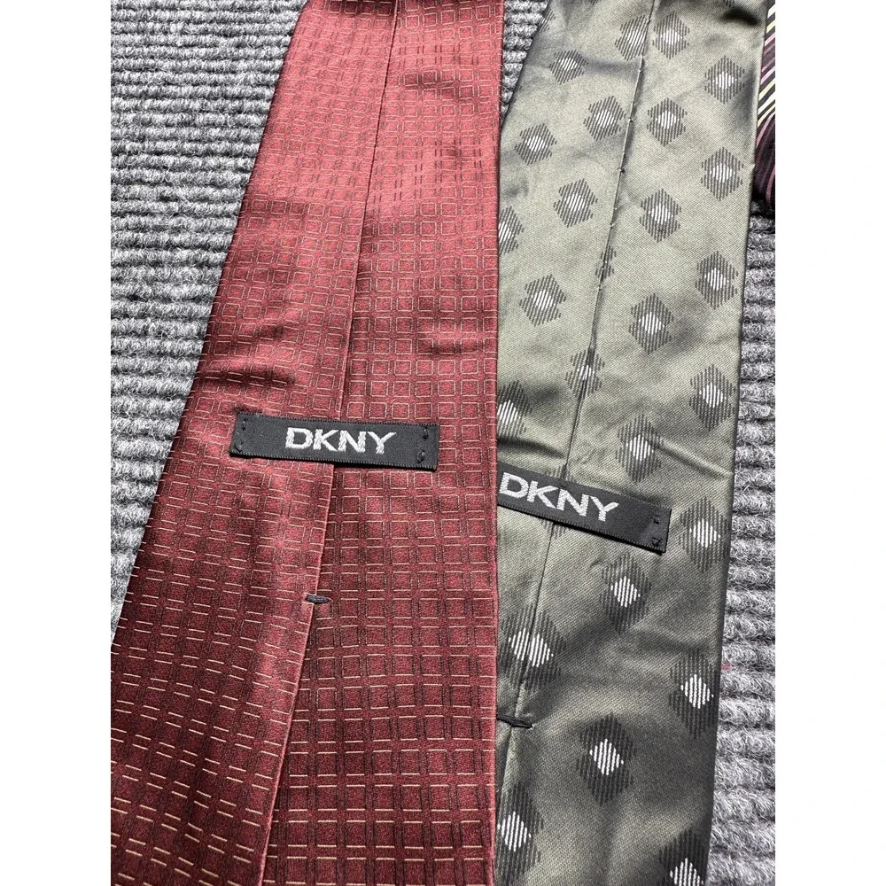 DKNY Ties Mens One Size Lot‎ of 4 100% Silk Striped Geometric Dress Business